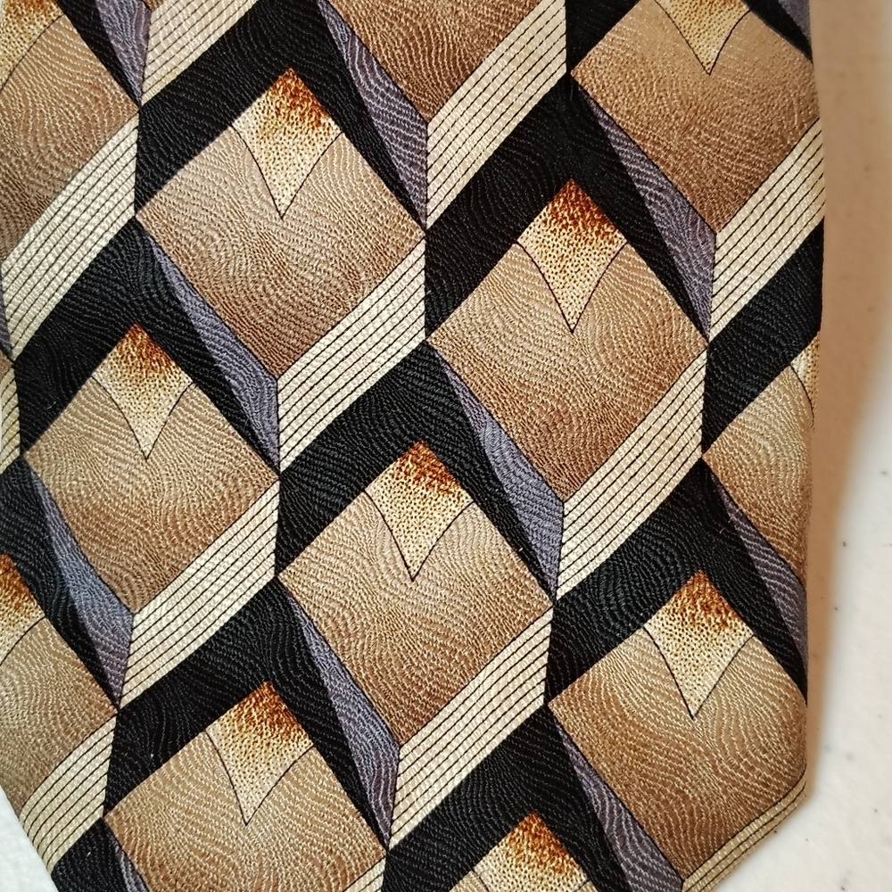 CARLO PALAZZI Couture Men's 100% Silk Necktie Designer Geometric Brown - Picture 2 of 3